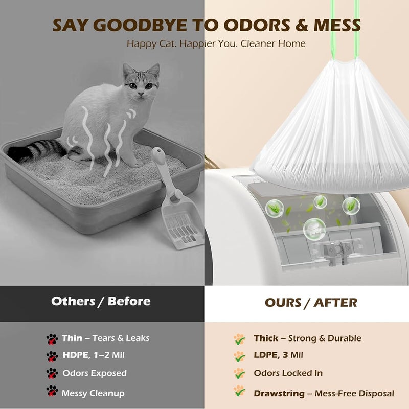 YEAHGO Automatic Cat Litter Box Liners Bags Compatible with MeoWant-SC01 & MeoWant-SC02, Self-Cleaning Kitty Litter Liners Bags, Heavy-Duty Thick Drawstring Replacement Liner Bag 18" x 12.6" (30 PCS) - Image 5